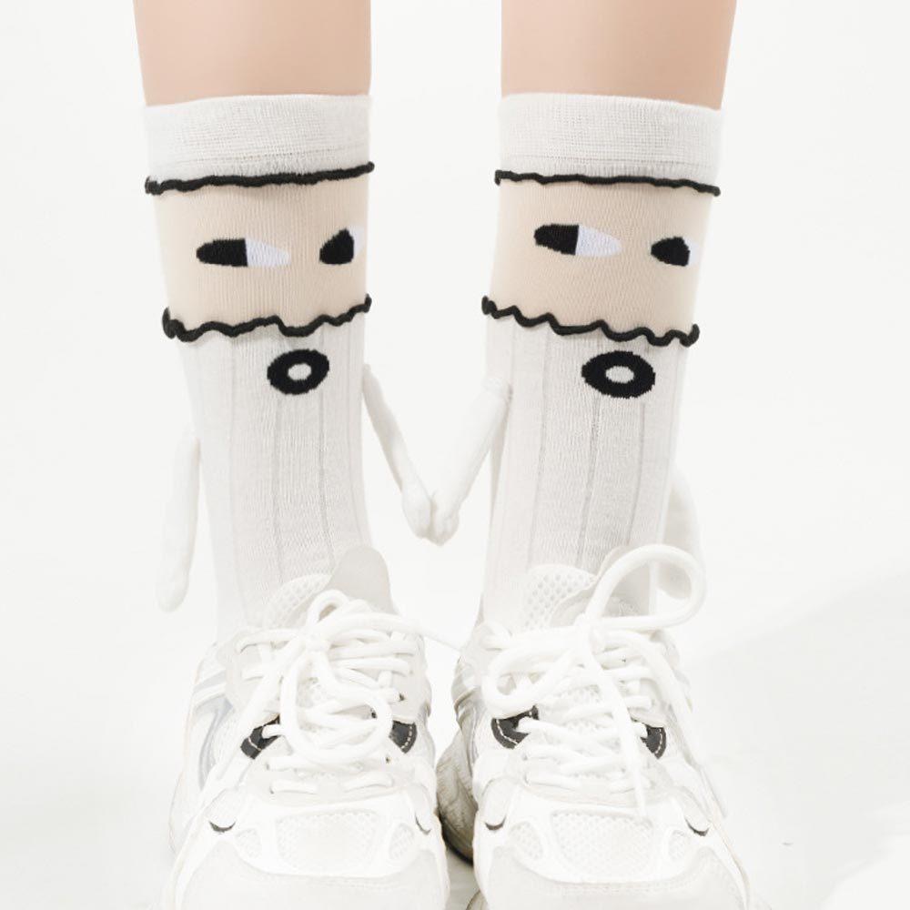 AHUA 阿華有事嗎 拼接捲邊斜眼圓嘴磁吸牽手中筒襪 S0538 韓系襪子 百搭純棉襪 韓妞必備 牽手襪 磁吸襪-細節圖3