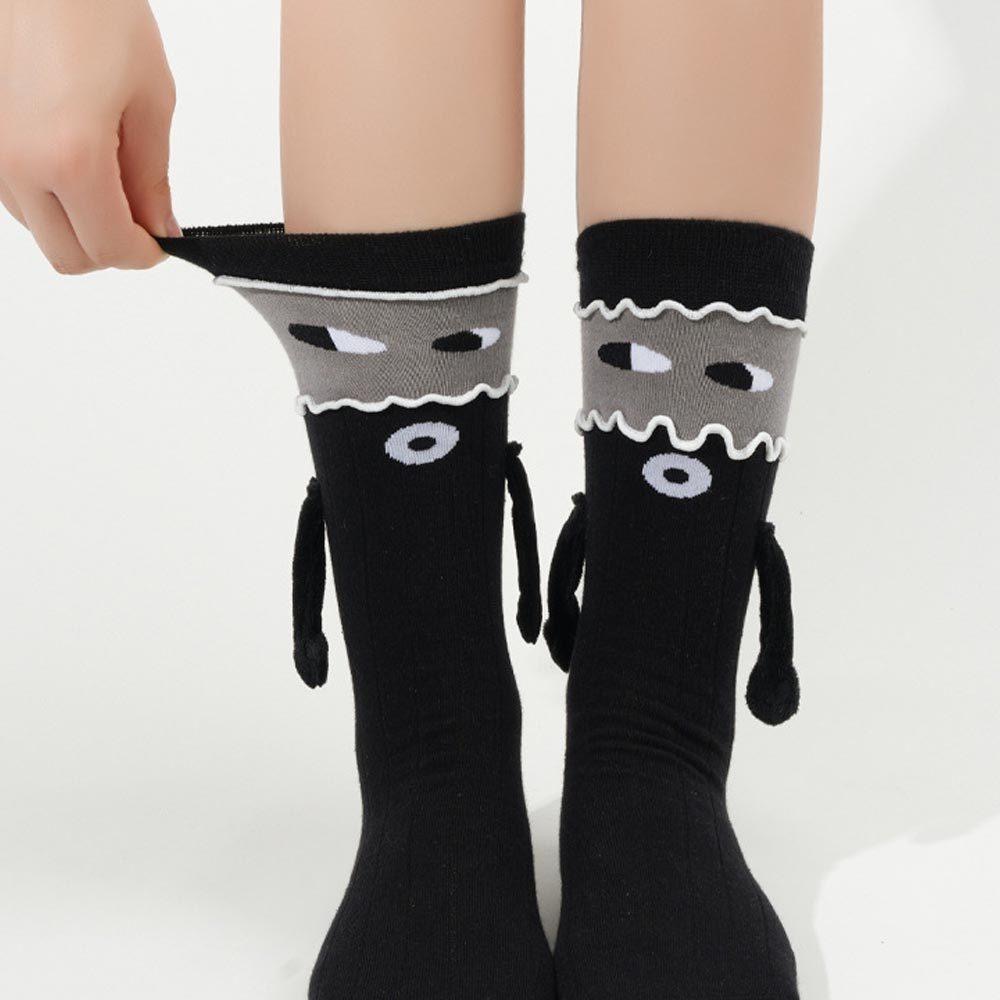 AHUA 阿華有事嗎 拼接捲邊斜眼圓嘴磁吸牽手中筒襪 S0538 韓系襪子 百搭純棉襪 韓妞必備 牽手襪 磁吸襪-細節圖5