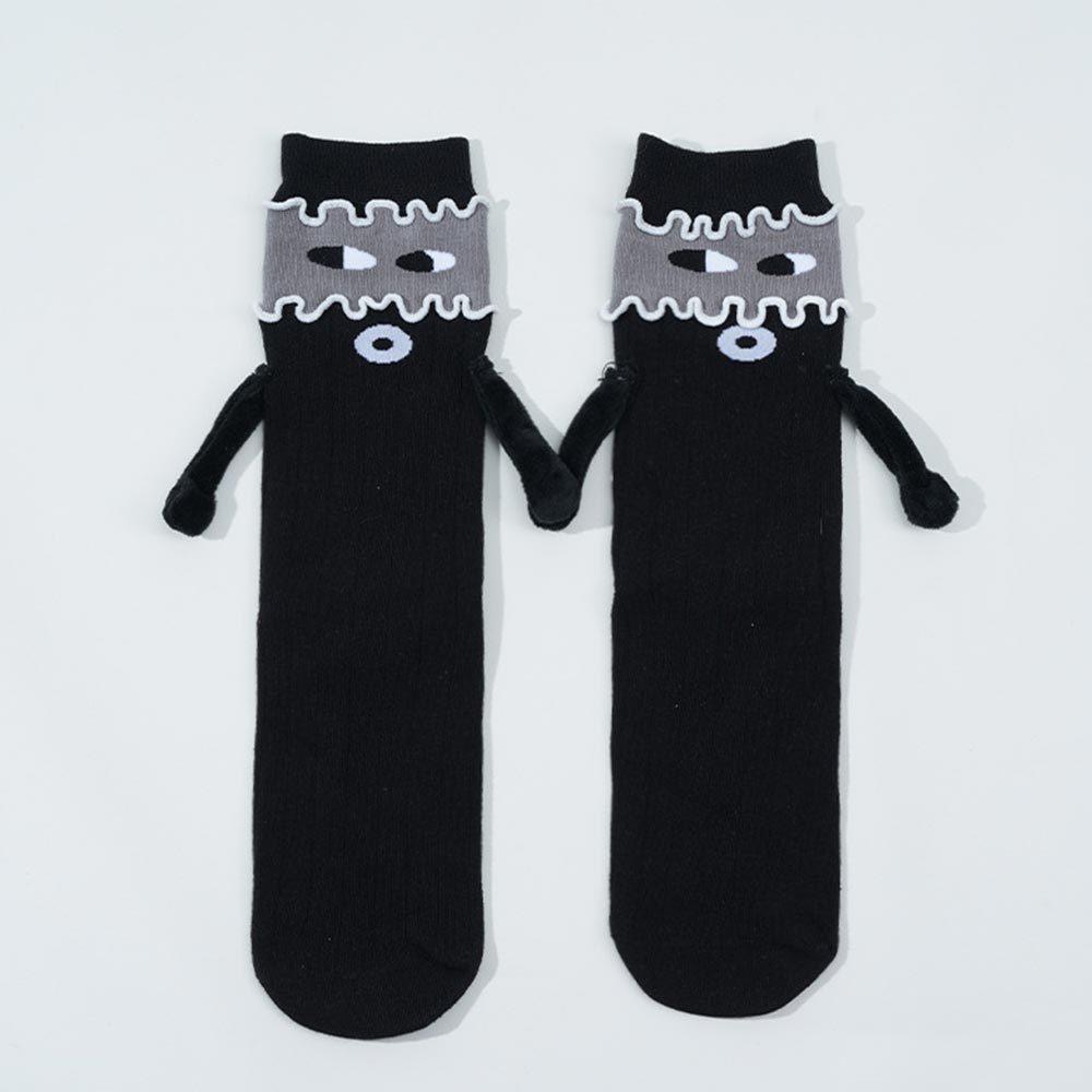 AHUA 阿華有事嗎 拼接捲邊斜眼圓嘴磁吸牽手中筒襪 S0538 韓系襪子 百搭純棉襪 韓妞必備 牽手襪 磁吸襪-細節圖7