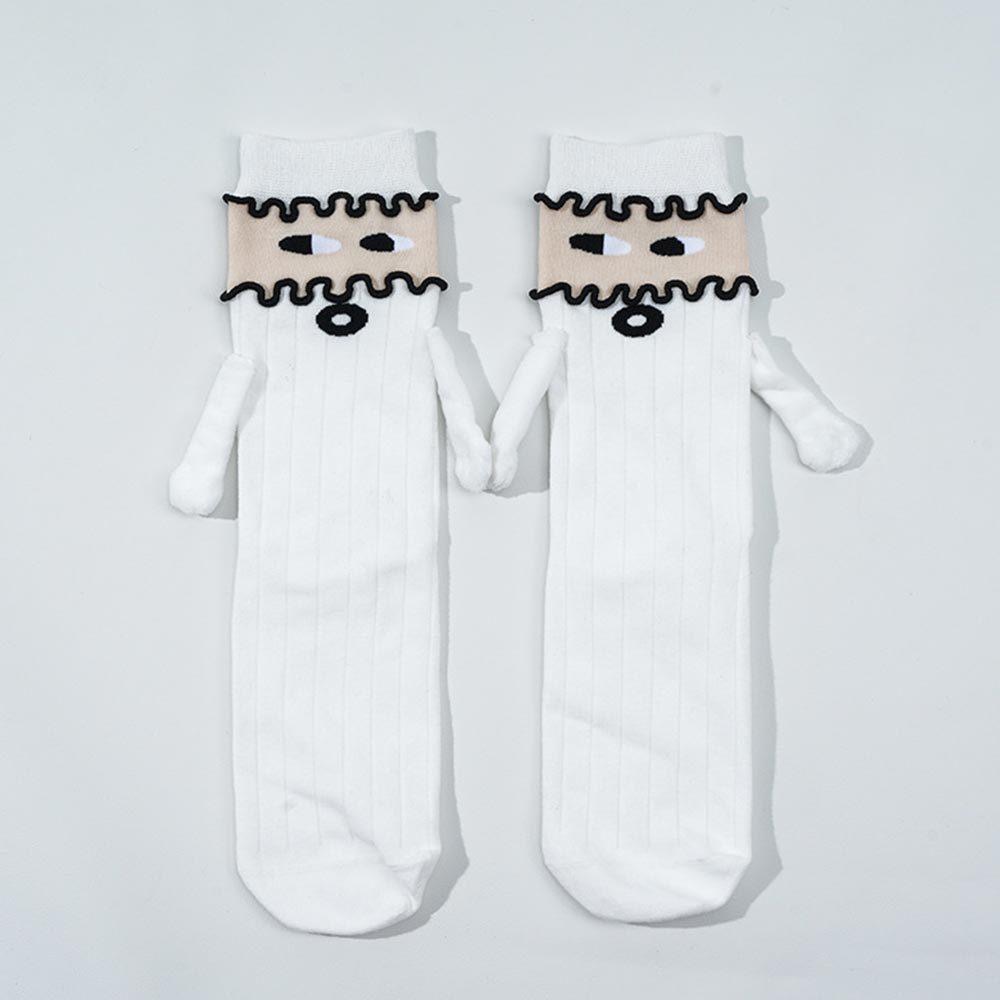 AHUA 阿華有事嗎 拼接捲邊斜眼圓嘴磁吸牽手中筒襪 S0538 韓系襪子 百搭純棉襪 韓妞必備 牽手襪 磁吸襪-細節圖8