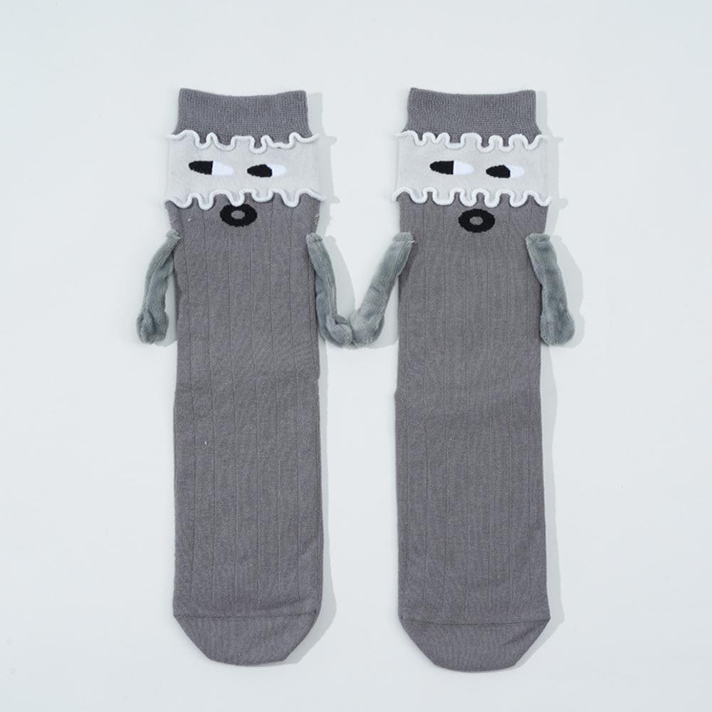 AHUA 阿華有事嗎 拼接捲邊斜眼圓嘴磁吸牽手中筒襪 S0538 韓系襪子 百搭純棉襪 韓妞必備 牽手襪 磁吸襪-細節圖9