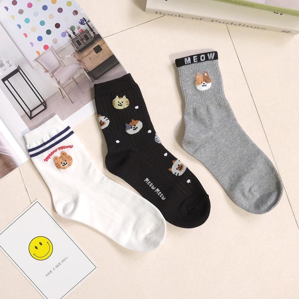 AHUA阿華有事嗎喵喵家族可愛小頭中筒襪 K2301 正韓襪子 百搭純棉襪 韓妞必備 少女襪-細節圖5
