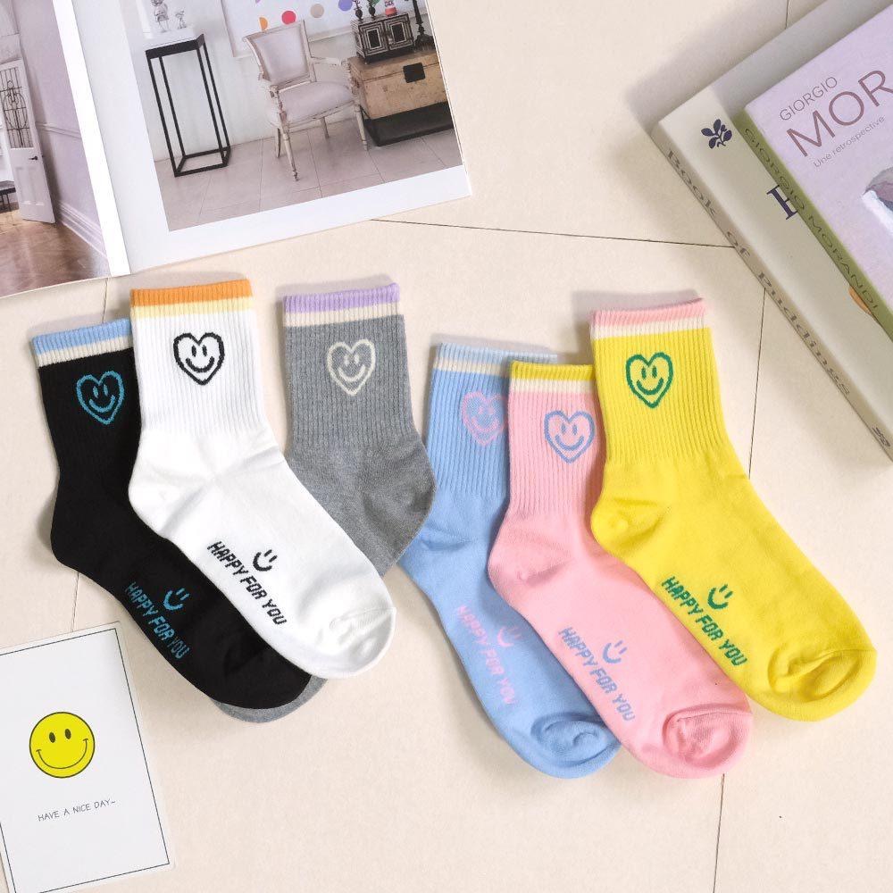 AHUA阿華有事嗎 襪口雙拼色縷空愛心笑臉中筒襪 K2300 正韓襪子 百搭純棉襪 韓妞必備 少女襪-細節圖3