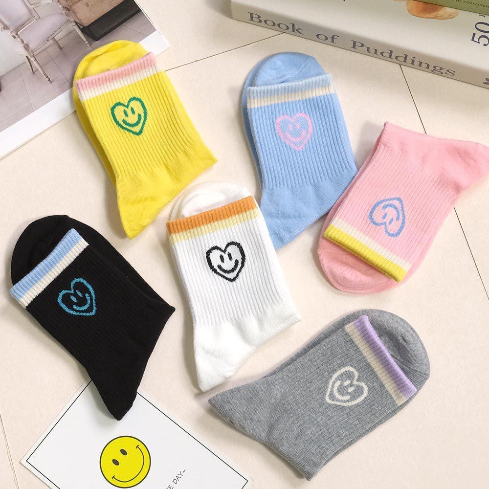 AHUA阿華有事嗎 襪口雙拼色縷空愛心笑臉中筒襪 K2300 正韓襪子 百搭純棉襪 韓妞必備 少女襪-細節圖4