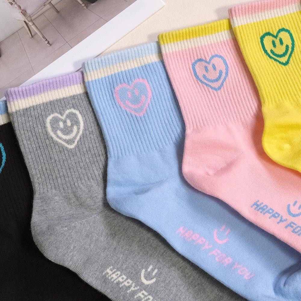 AHUA阿華有事嗎 襪口雙拼色縷空愛心笑臉中筒襪 K2300 正韓襪子 百搭純棉襪 韓妞必備 少女襪-細節圖6