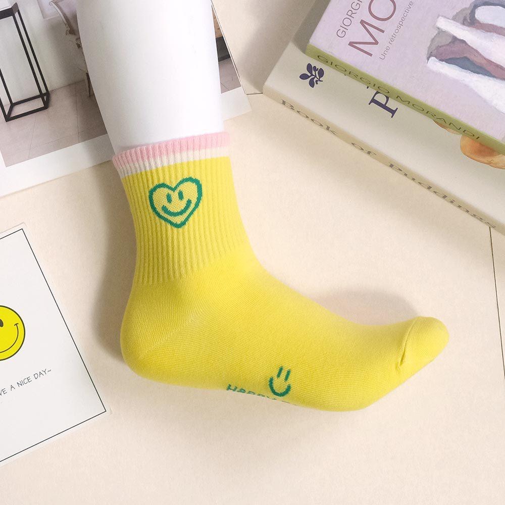 AHUA阿華有事嗎 襪口雙拼色縷空愛心笑臉中筒襪 K2300 正韓襪子 百搭純棉襪 韓妞必備 少女襪-細節圖8