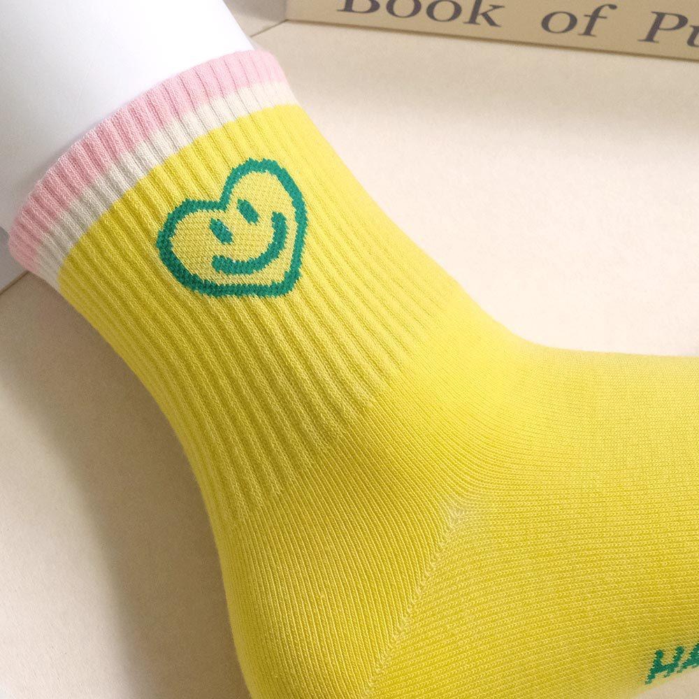 AHUA阿華有事嗎 襪口雙拼色縷空愛心笑臉中筒襪 K2300 正韓襪子 百搭純棉襪 韓妞必備 少女襪-細節圖9