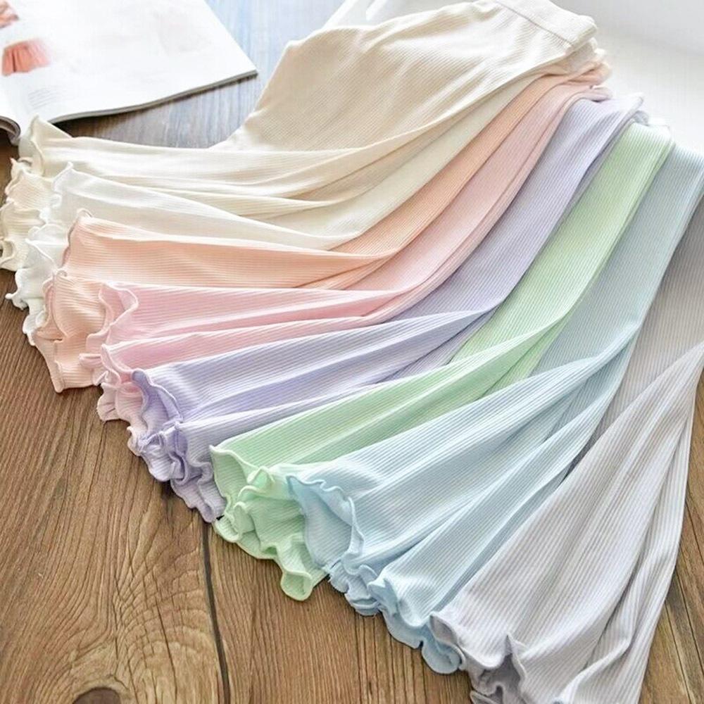 AHUA阿華有事嗎 童冰絲純色細坑條木耳邊小腳褲 TT0078 可愛 童褲 (預購)-細節圖4