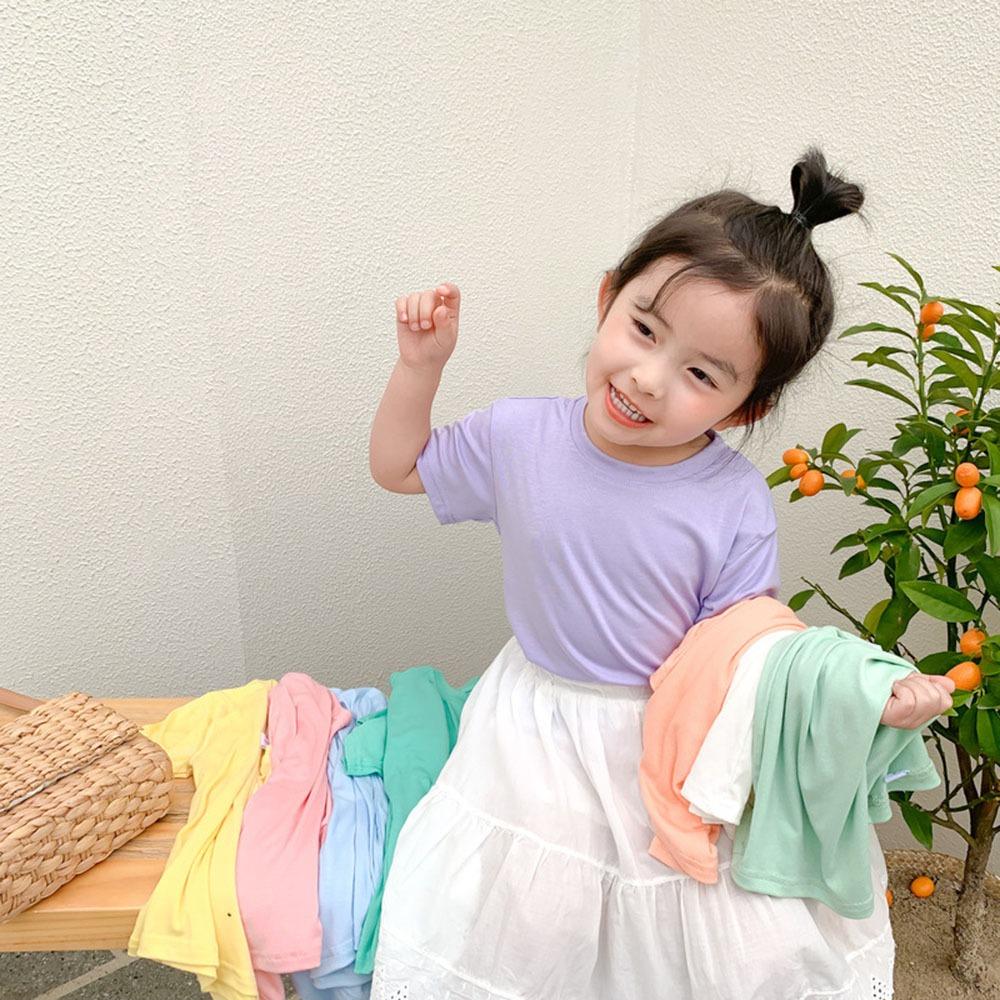 AHUA阿華有事嗎 童糖果色莫代爾彈性短袖上衣童裝 TT0107 可愛 童裝 (預購)-細節圖4