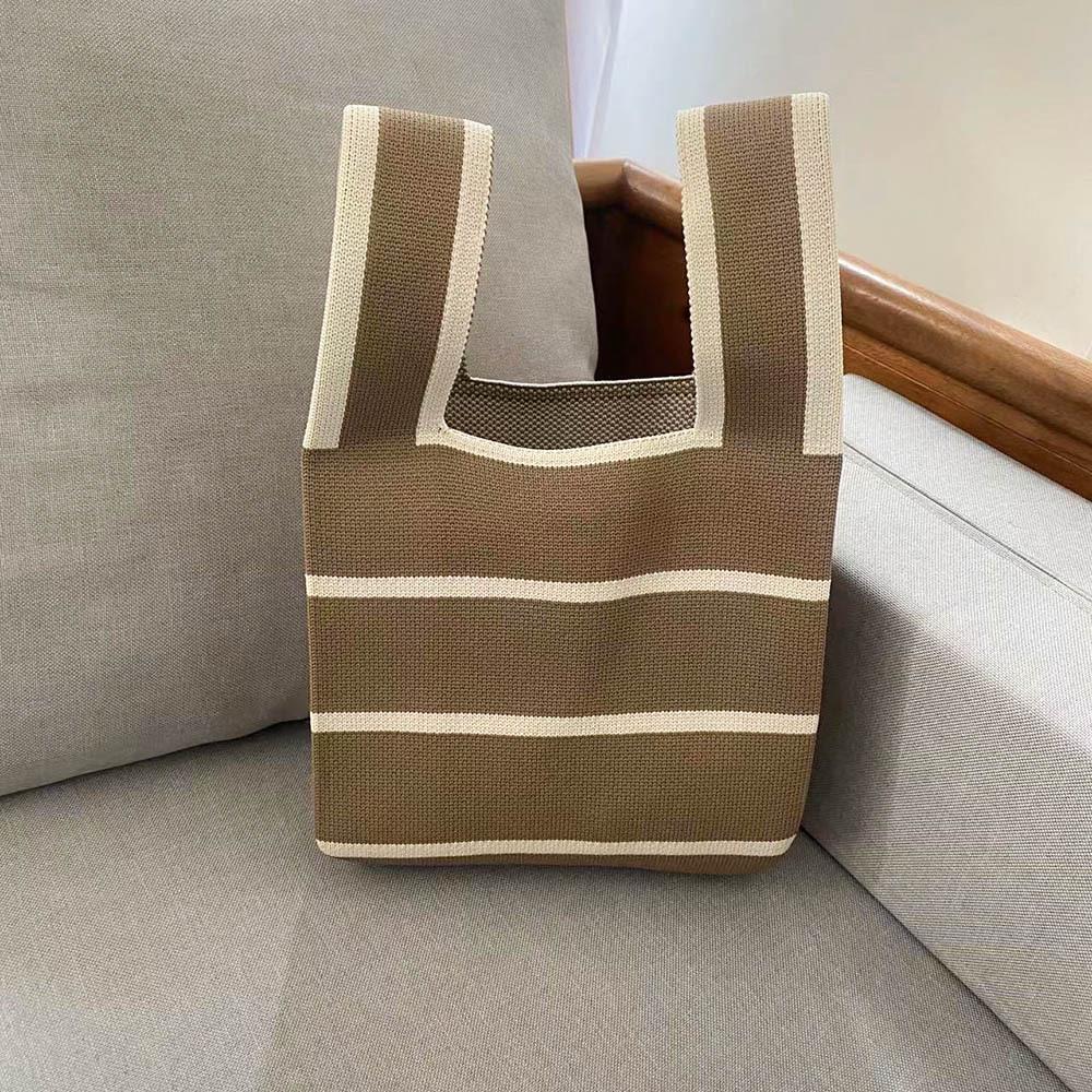 AHUA阿華有事嗎 韓系包包 簡約橫條拼色針織手提包　B0092  韓妞必備包 百搭配件 包包 袋子 手袋 肩包 日系-細節圖3