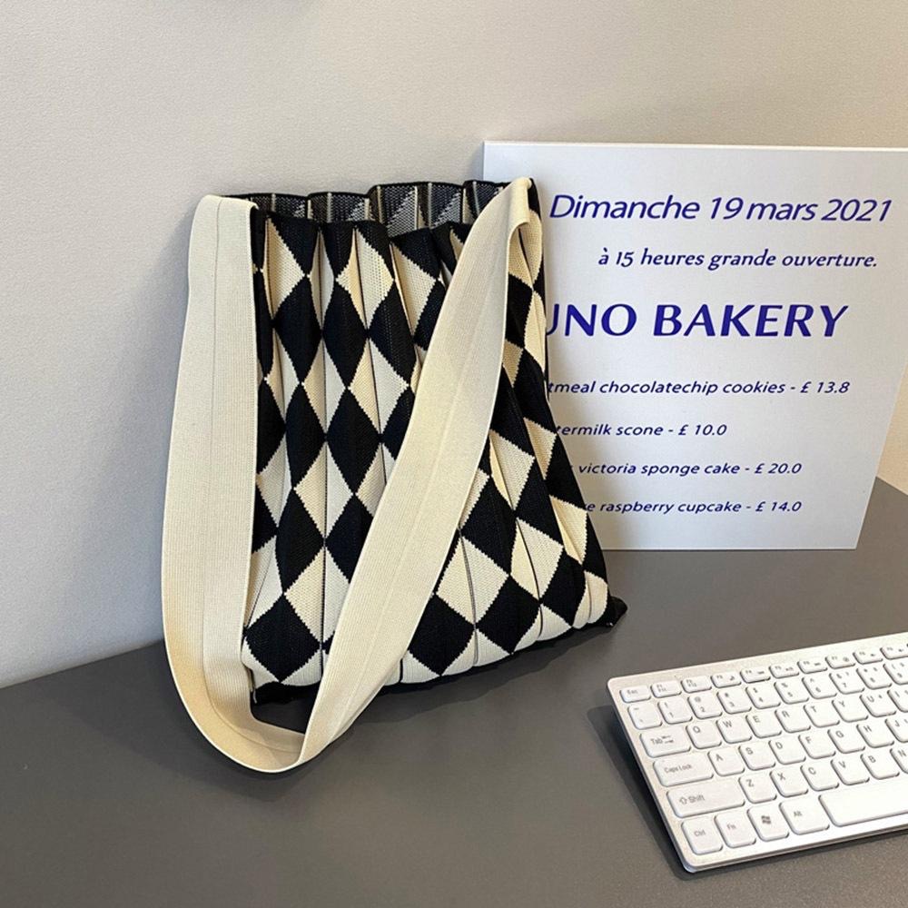 AHUA阿華有事嗎 韓系包包  菱格皺褶針織手提包   B0101韓妞必備包 百搭配件 包包 袋子 手袋 肩包 日系-細節圖2