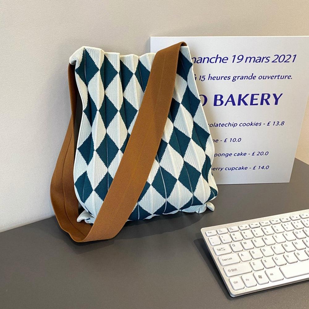 AHUA阿華有事嗎 韓系包包  菱格皺褶針織手提包   B0101韓妞必備包 百搭配件 包包 袋子 手袋 肩包 日系-細節圖3