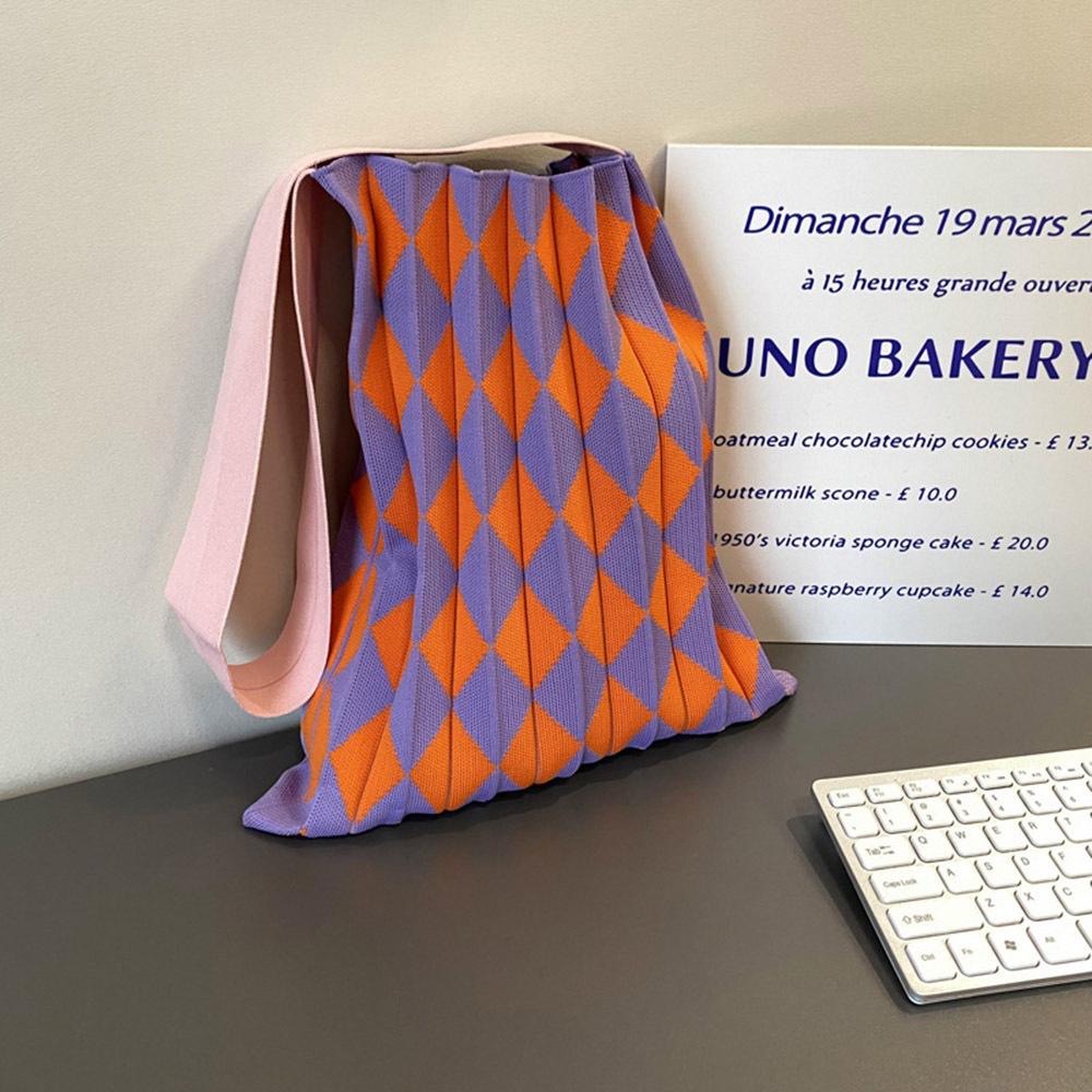 AHUA阿華有事嗎 韓系包包  菱格皺褶針織手提包   B0101韓妞必備包 百搭配件 包包 袋子 手袋 肩包 日系-細節圖4