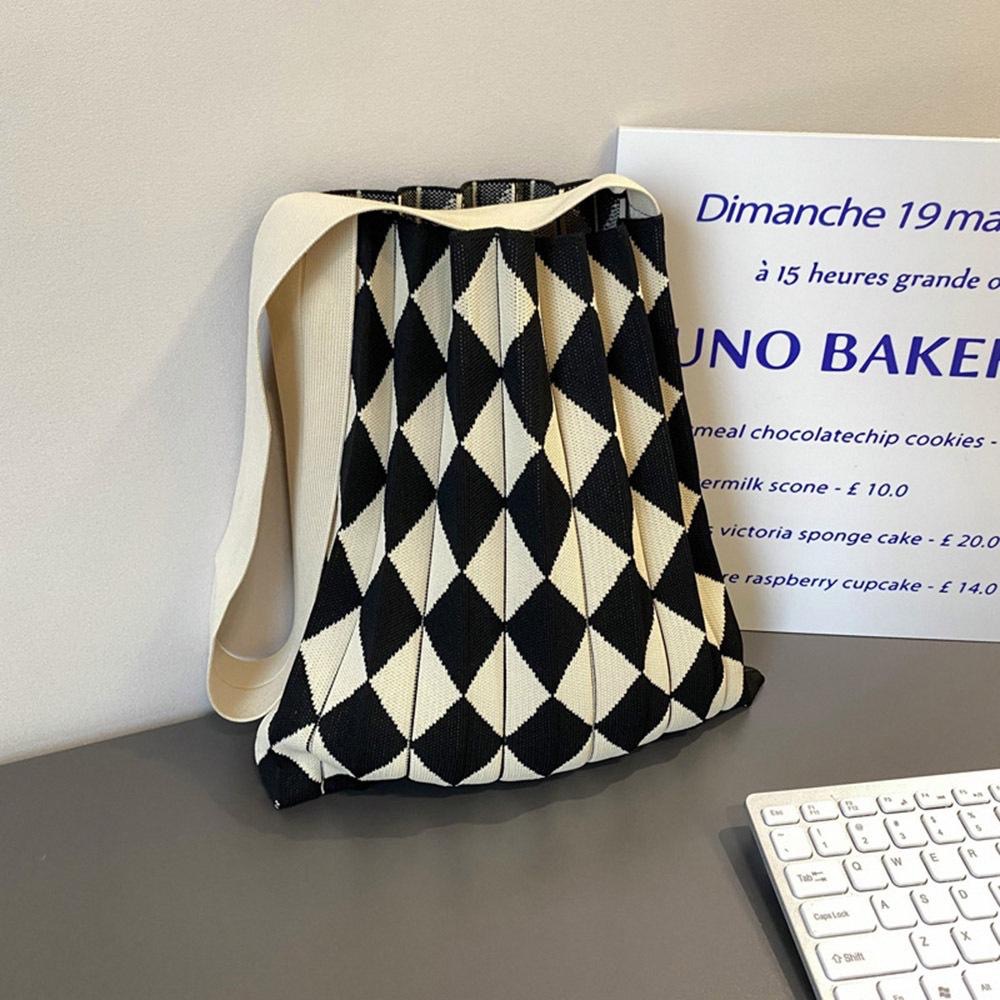 AHUA阿華有事嗎 韓系包包  菱格皺褶針織手提包   B0101韓妞必備包 百搭配件 包包 袋子 手袋 肩包 日系-細節圖5