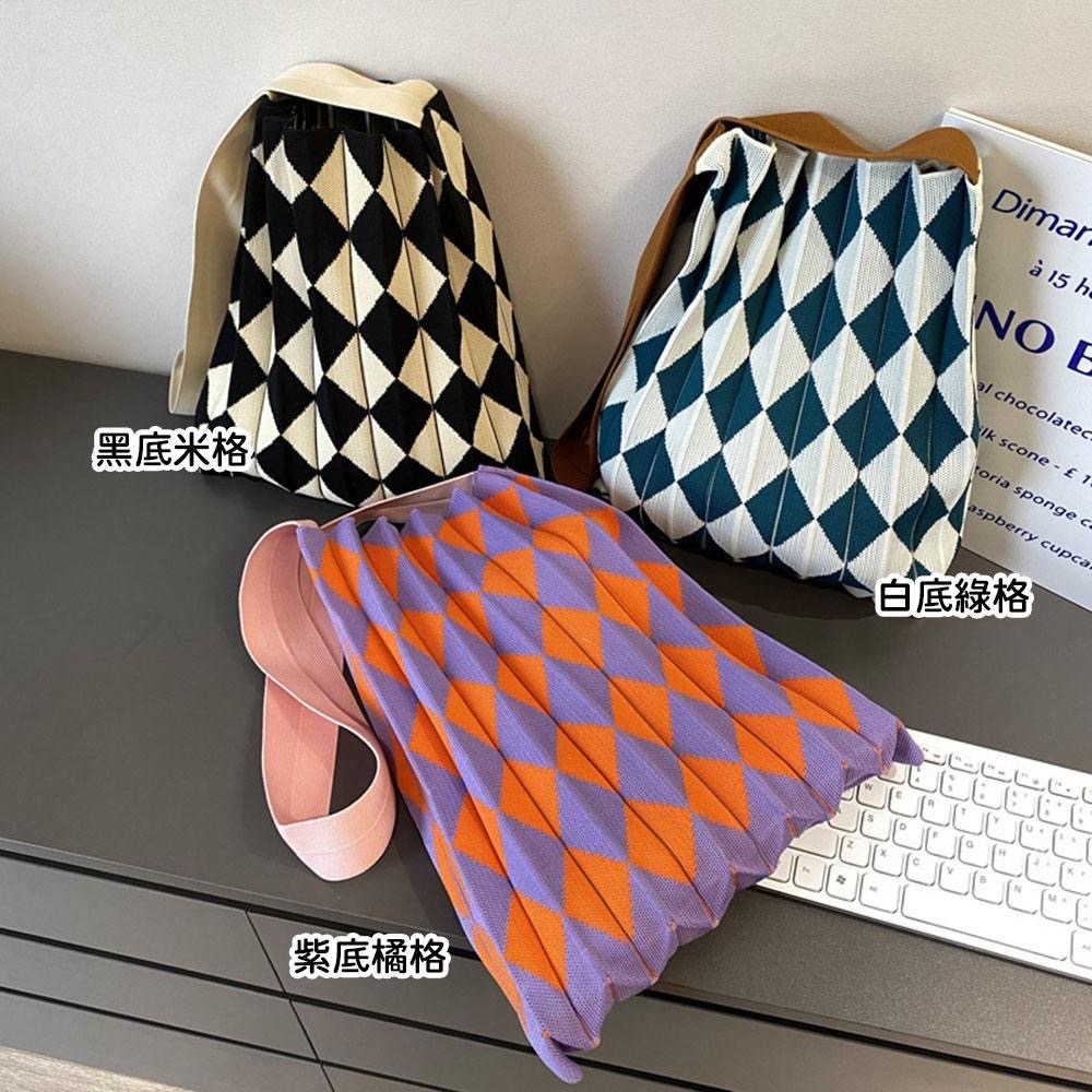 AHUA阿華有事嗎 韓系包包  菱格皺褶針織手提包   B0101韓妞必備包 百搭配件 包包 袋子 手袋 肩包 日系-細節圖6