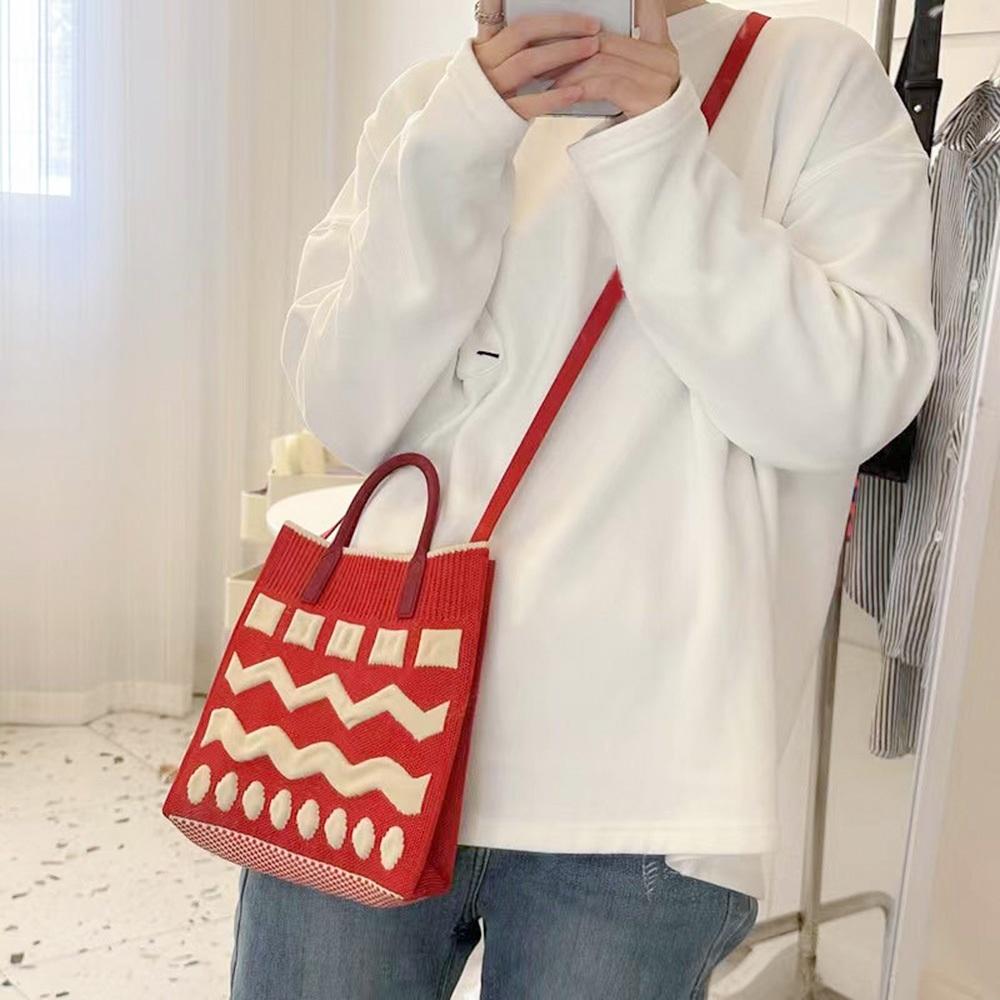 AHUA阿華有事嗎 韓系包包  方塊波浪圓點針織中包  B0097 韓妞必備包 百搭配件 包包 袋子 手袋 肩包 日系-細節圖3