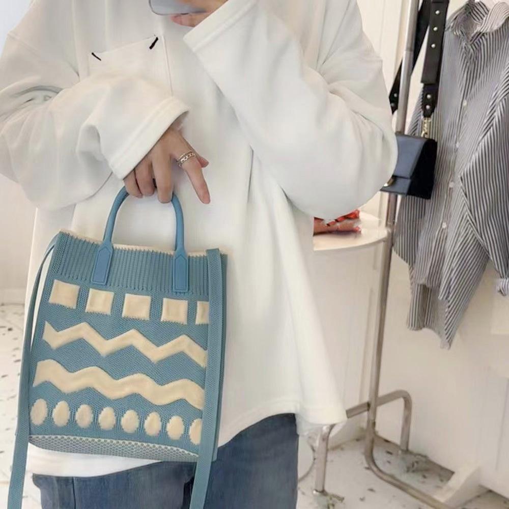 AHUA阿華有事嗎 韓系包包  方塊波浪圓點針織中包  B0097 韓妞必備包 百搭配件 包包 袋子 手袋 肩包 日系-細節圖5