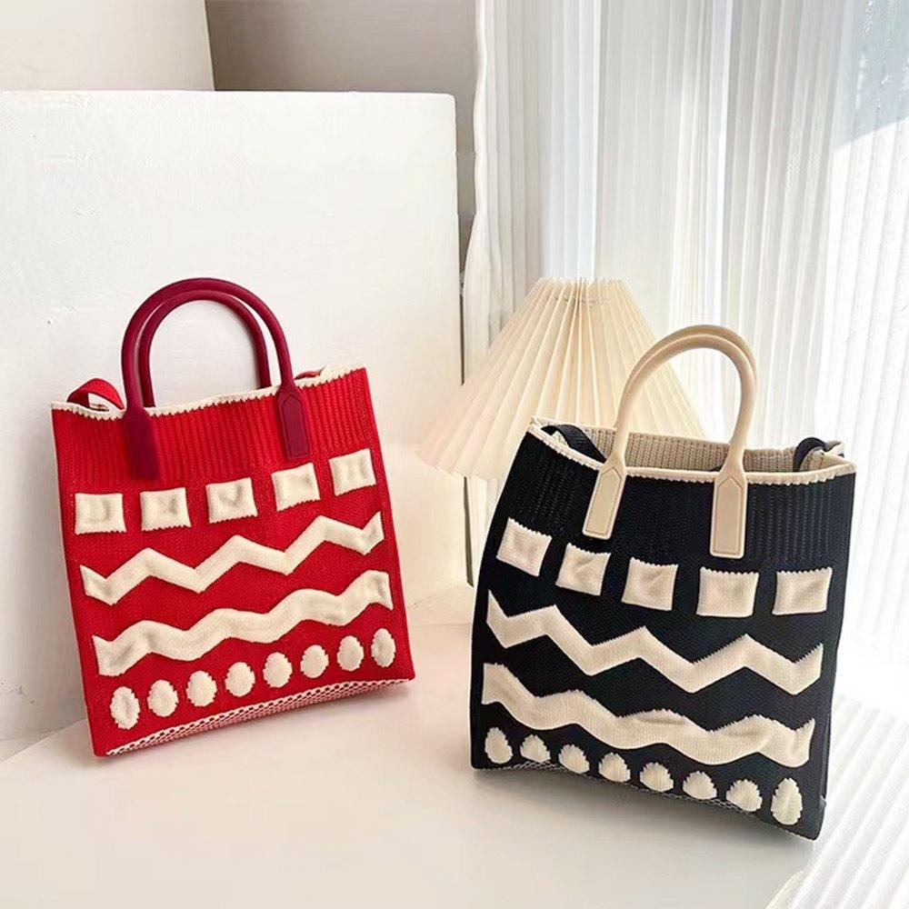 AHUA阿華有事嗎 韓系包包  方塊波浪圓點針織中包  B0097 韓妞必備包 百搭配件 包包 袋子 手袋 肩包 日系-細節圖7