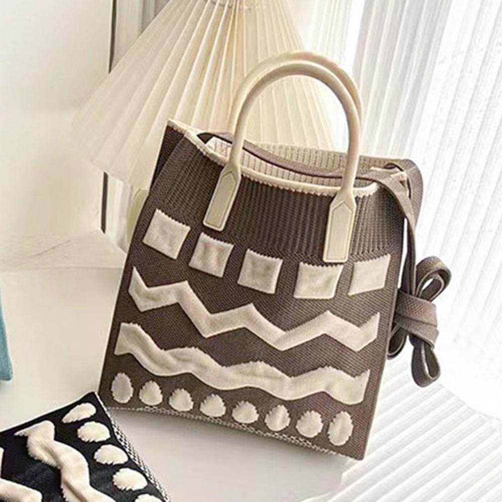 AHUA阿華有事嗎 韓系包包  方塊波浪圓點針織中包  B0097 韓妞必備包 百搭配件 包包 袋子 手袋 肩包 日系-細節圖8