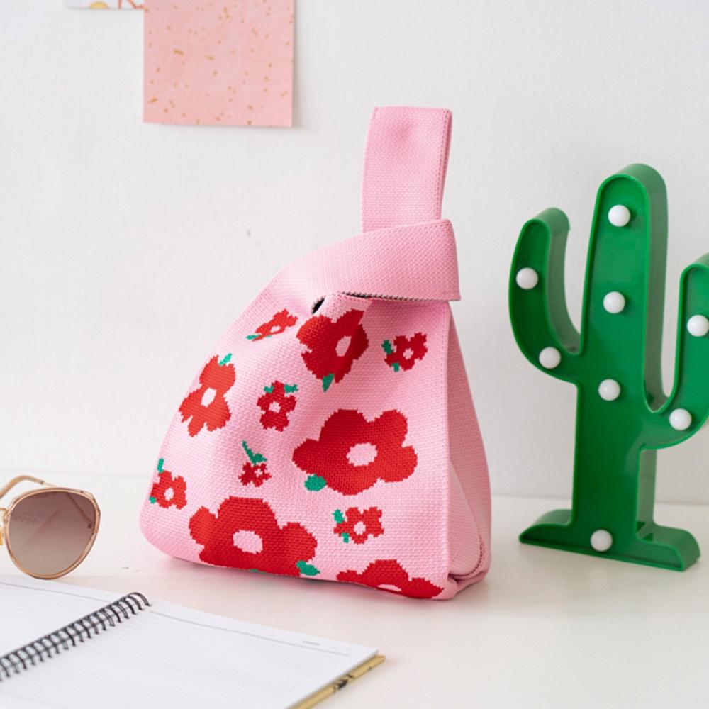 AHUA阿華有事嗎 韓系包包  滿版五瓣紅花針織手提包 B0074 韓妞必備包 百搭配件 包包 袋子 手袋 肩包 日系-細節圖2