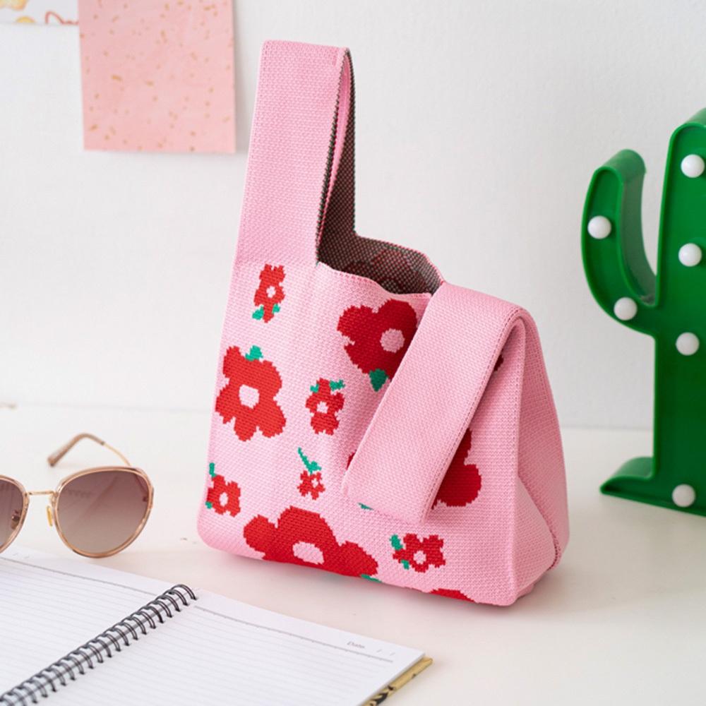 AHUA阿華有事嗎 韓系包包  滿版五瓣紅花針織手提包 B0074 韓妞必備包 百搭配件 包包 袋子 手袋 肩包 日系-細節圖3
