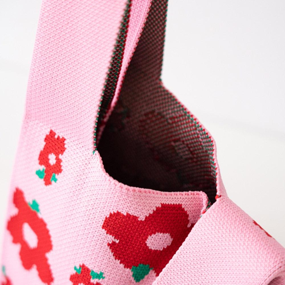 AHUA阿華有事嗎 韓系包包  滿版五瓣紅花針織手提包 B0074 韓妞必備包 百搭配件 包包 袋子 手袋 肩包 日系-細節圖4