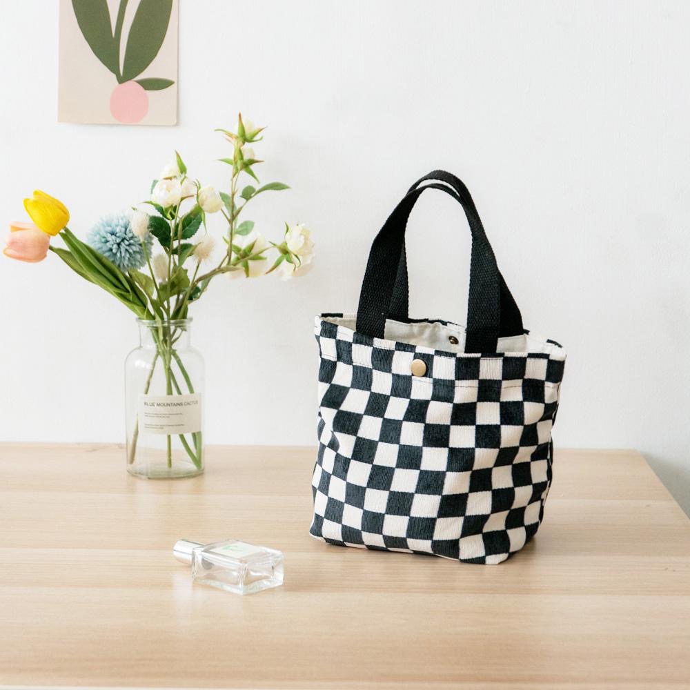 AHUA阿華有事嗎 韓系包包 棋盤格燈芯絨手提包 B0052 韓妞必備小物 百搭配件 包包 袋子 手袋 潮流風-細節圖2