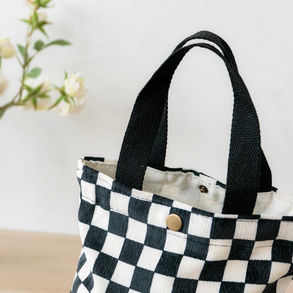 AHUA阿華有事嗎 韓系包包 棋盤格燈芯絨手提包 B0052 韓妞必備小物 百搭配件 包包 袋子 手袋 潮流風-細節圖4