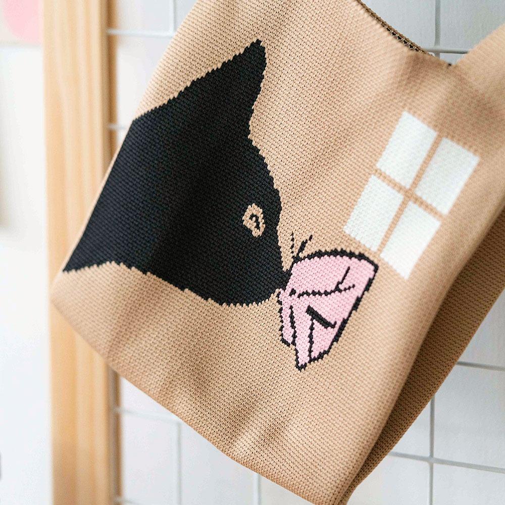 AHUA阿華有事嗎 韓系包包 貓咪蝴蝶親親針織手提包  B0087 韓妞必備包 百搭配件 包包 袋子 手袋 肩包 日系-細節圖8