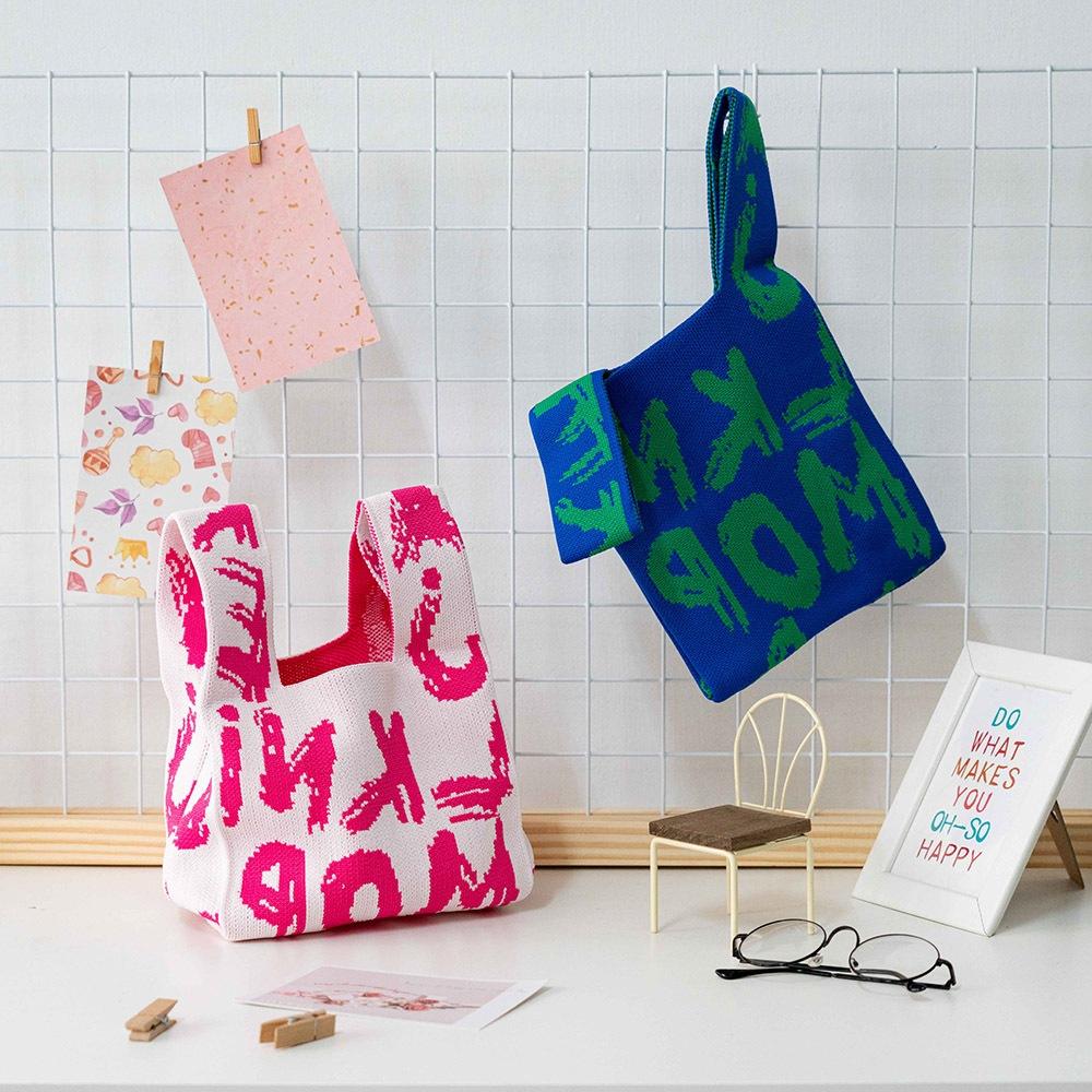 AHUA阿華有事嗎 韓系包包  噴漆英文針織手提包 B0073 韓妞必備包 百搭配件 包包 袋子 手袋 肩包 日系-細節圖3