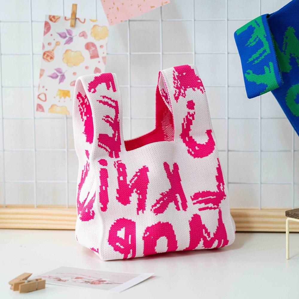 AHUA阿華有事嗎 韓系包包  噴漆英文針織手提包 B0073 韓妞必備包 百搭配件 包包 袋子 手袋 肩包 日系-細節圖4