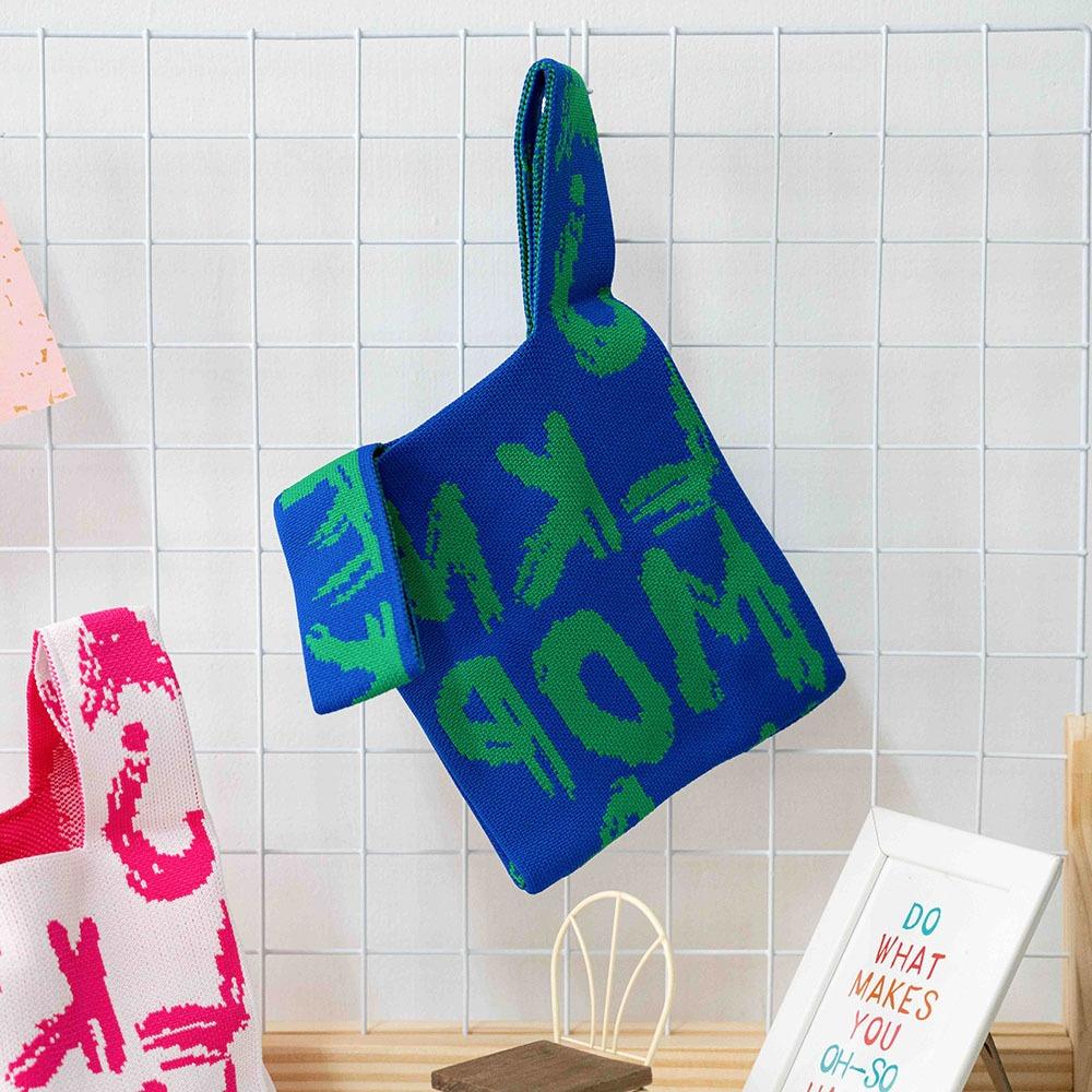 AHUA阿華有事嗎 韓系包包  噴漆英文針織手提包 B0073 韓妞必備包 百搭配件 包包 袋子 手袋 肩包 日系-細節圖5