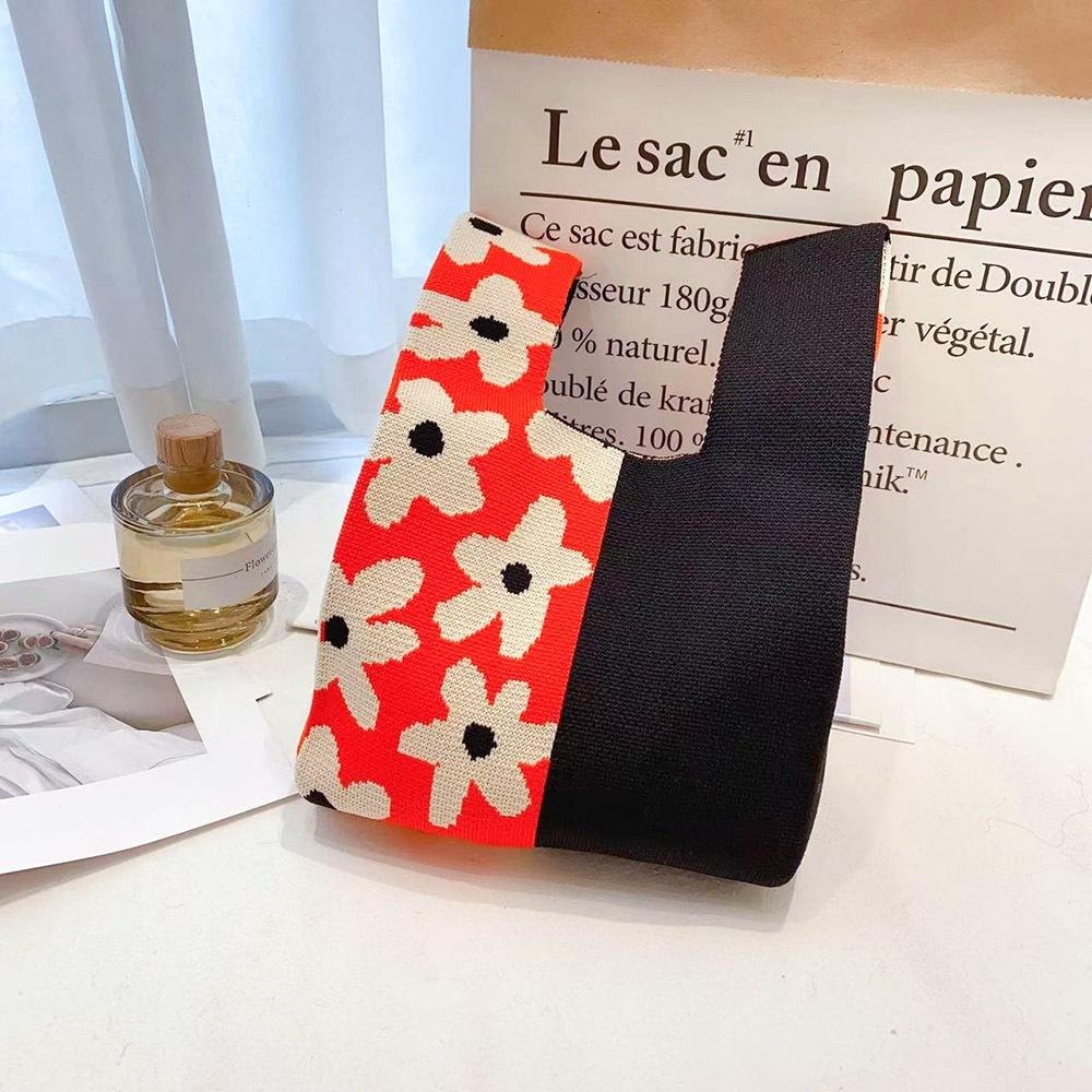 AHUA阿華有事嗎 韓系包包  滿版小花拼純色針織手提包 B0071 韓妞必備包 百搭配件 包包 袋子 手袋 肩包 日系-細節圖5