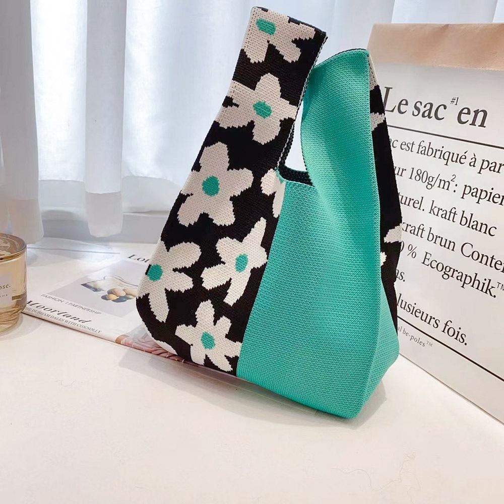 AHUA阿華有事嗎 韓系包包  滿版小花拼純色針織手提包 B0071 韓妞必備包 百搭配件 包包 袋子 手袋 肩包 日系-細節圖6