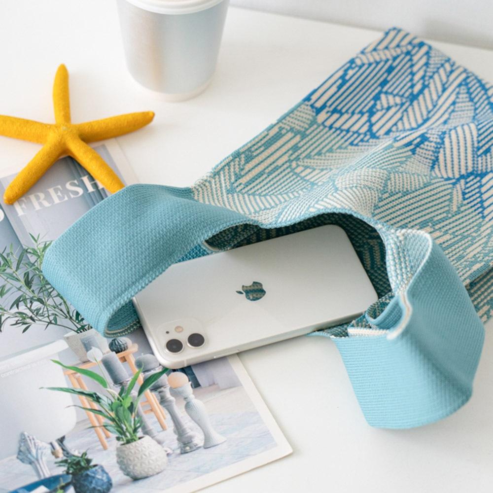 AHUA阿華有事嗎 韓系包包  滿版幾何森林線條針織手提包 B0081 百搭配件 袋子 手袋 肩包-細節圖2