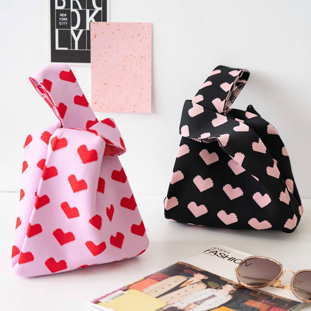 AHUA阿華有事嗎 韓系包包  滿版愛心針織手提包 B0076 韓妞必備包 百搭配件 包包 袋子 手袋 肩包 日系-細節圖2