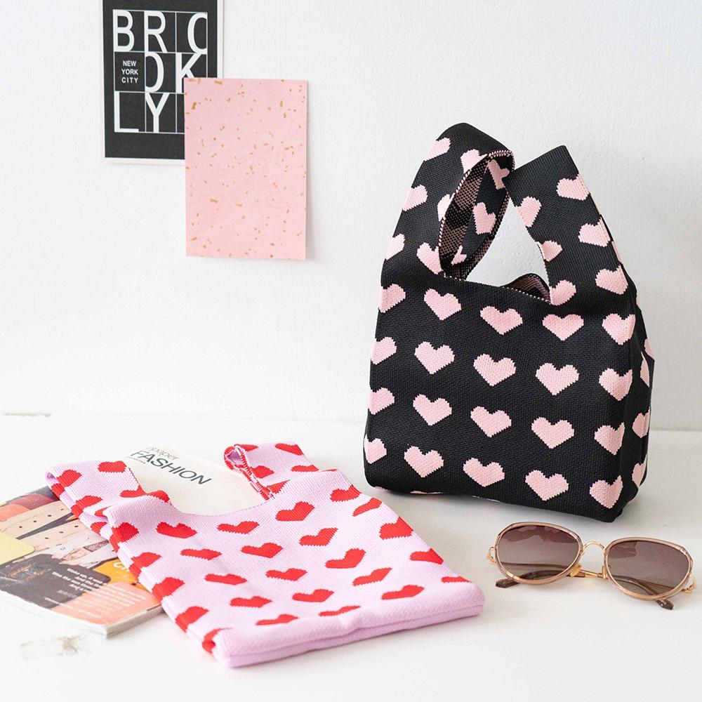 AHUA阿華有事嗎 韓系包包  滿版愛心針織手提包 B0076 韓妞必備包 百搭配件 包包 袋子 手袋 肩包 日系-細節圖3