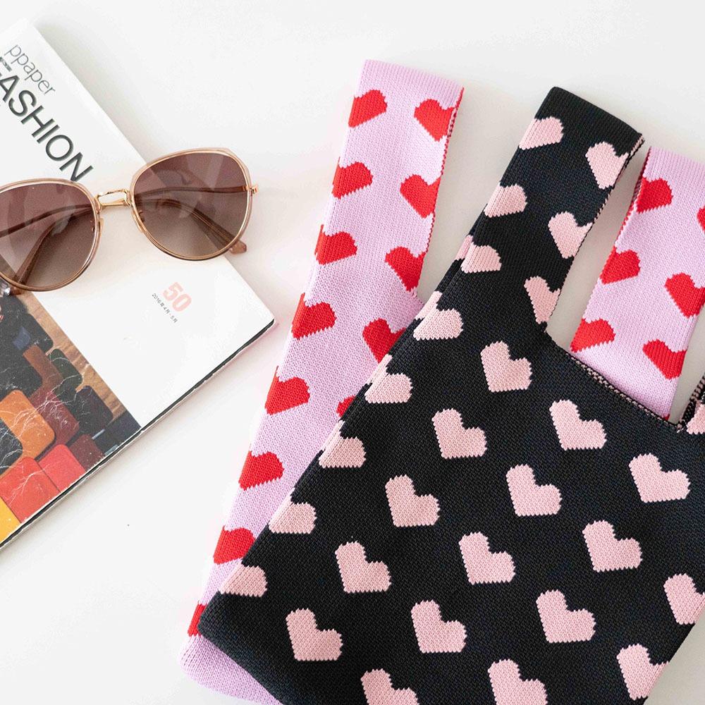 AHUA阿華有事嗎 韓系包包  滿版愛心針織手提包 B0076 韓妞必備包 百搭配件 包包 袋子 手袋 肩包 日系-細節圖5