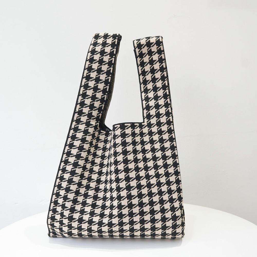 AHUA阿華有事嗎 韓系包包  滿版千鳥格針織手提包 B0078 韓妞必備包 百搭配件 包包 袋子 手袋 肩包 日系-細節圖2