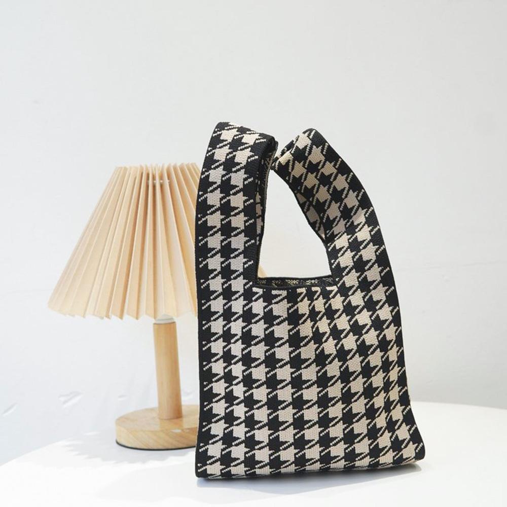 AHUA阿華有事嗎 韓系包包  滿版千鳥格針織手提包 B0078 韓妞必備包 百搭配件 包包 袋子 手袋 肩包 日系-細節圖4