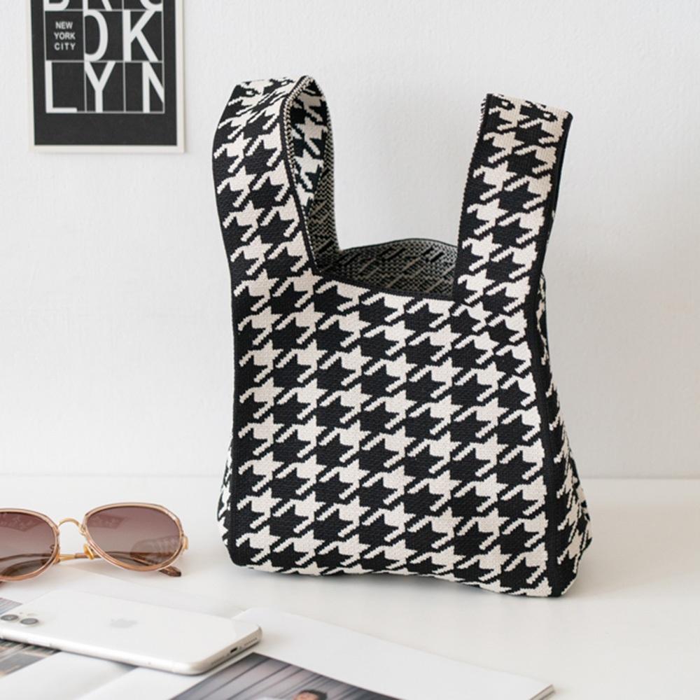 AHUA阿華有事嗎 韓系包包  滿版千鳥格針織手提包 B0078 韓妞必備包 百搭配件 包包 袋子 手袋 肩包 日系-細節圖5