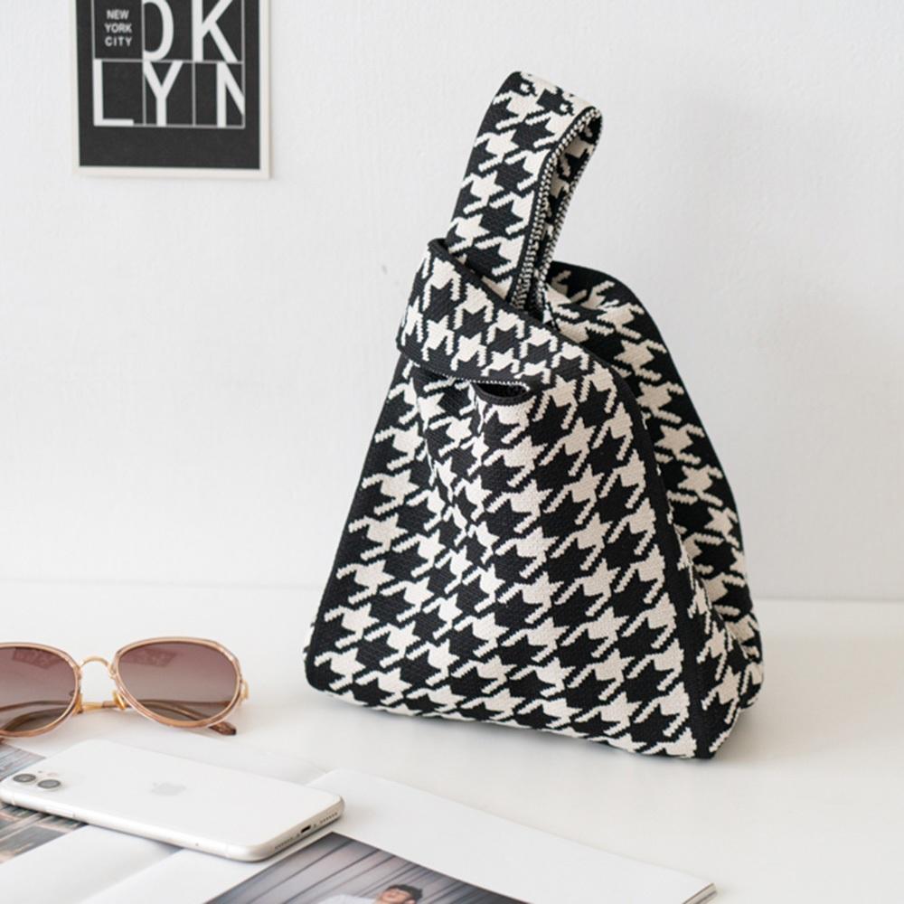 AHUA阿華有事嗎 韓系包包  滿版千鳥格針織手提包 B0078 韓妞必備包 百搭配件 包包 袋子 手袋 肩包 日系-細節圖6