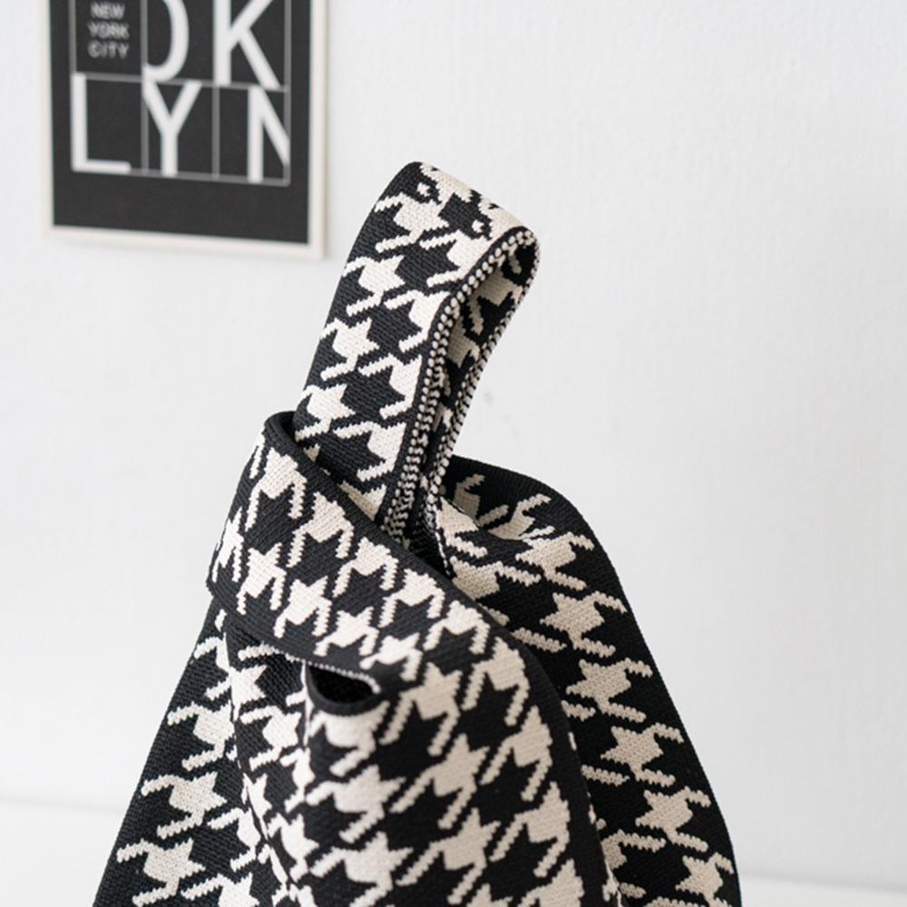 AHUA阿華有事嗎 韓系包包  滿版千鳥格針織手提包 B0078 韓妞必備包 百搭配件 包包 袋子 手袋 肩包 日系-細節圖7