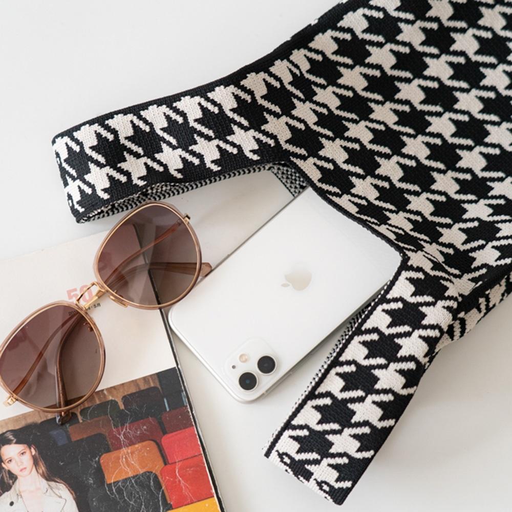 AHUA阿華有事嗎 韓系包包  滿版千鳥格針織手提包 B0078 韓妞必備包 百搭配件 包包 袋子 手袋 肩包 日系-細節圖8