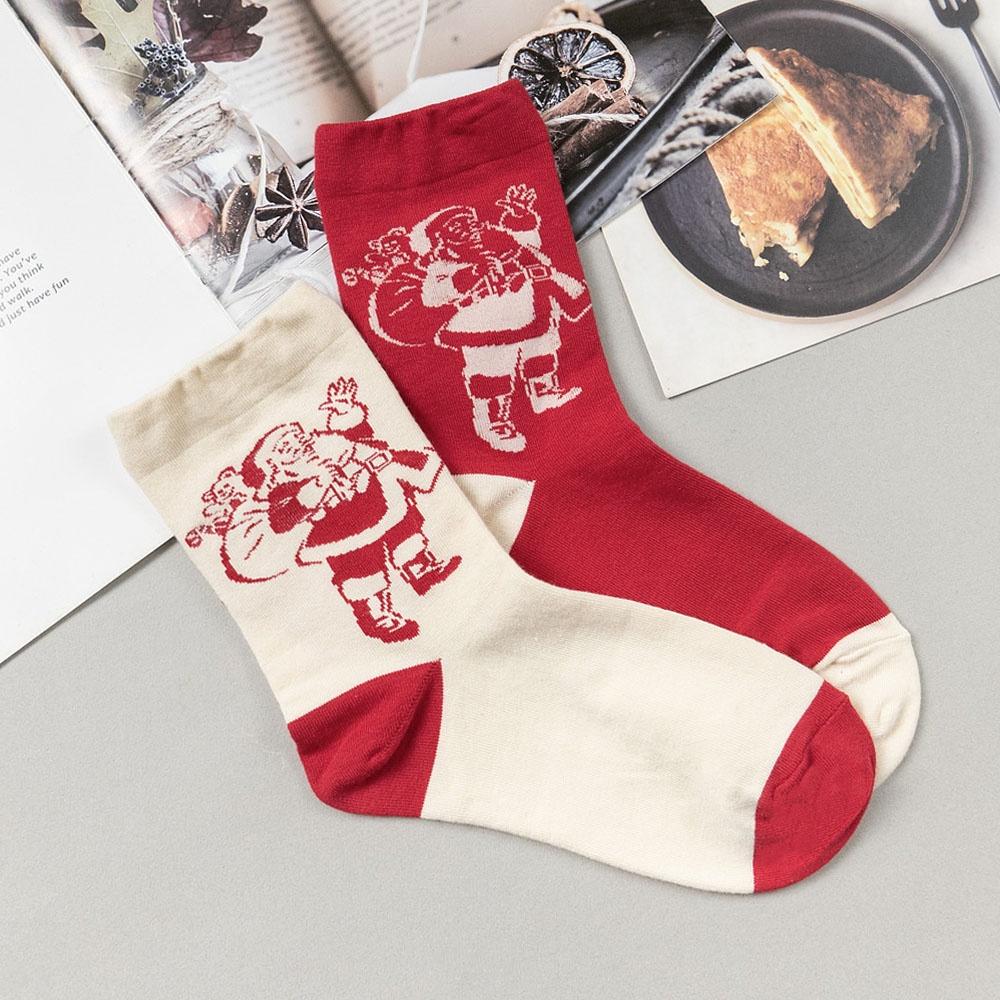 AHUA阿華有事嗎 韓國襪子 聖誕老人雙色印花中筒襪 女襪 K1600 聖誕襪 襪子推薦 流行襪首選 長襪 純棉襪-細節圖6