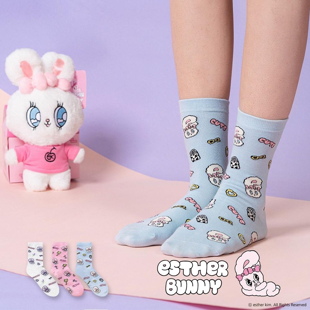 AHUA 艾絲樂小兔聯名-滿版英文配件中筒襪 女生襪子 R0021 純棉中筒襪 MIT台灣製造 阿華有事嗎-細節圖5