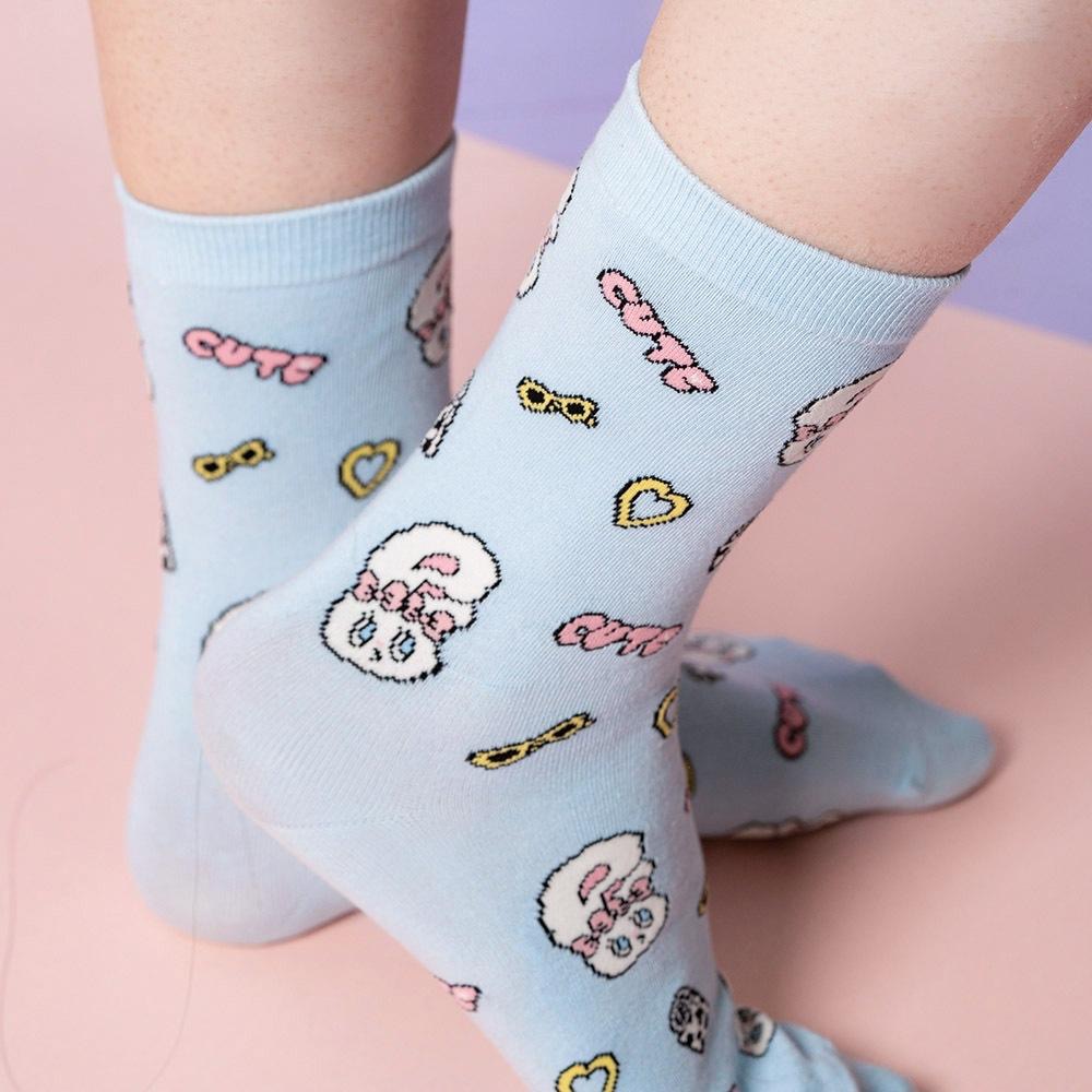 AHUA 艾絲樂小兔聯名-滿版英文配件中筒襪 女生襪子 R0021 純棉中筒襪 MIT台灣製造 阿華有事嗎-細節圖6