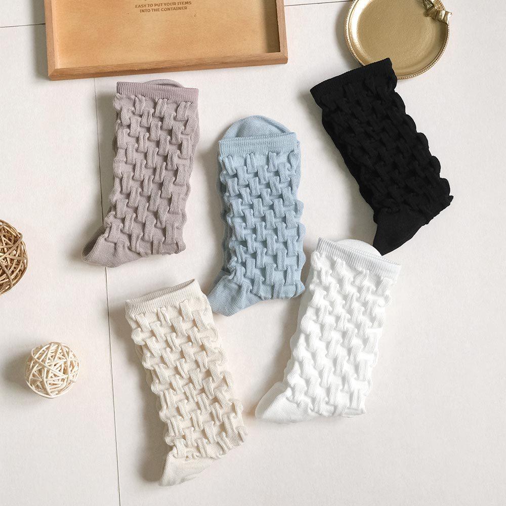 AHUA阿華有事嗎 滿版純色立浮雕格子中筒襪 K2199 正韓襪子 百搭純棉襪 韓妞必備 少女襪-細節圖4