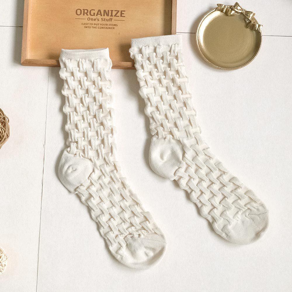 AHUA阿華有事嗎 滿版純色立浮雕格子中筒襪 K2199 正韓襪子 百搭純棉襪 韓妞必備 少女襪-細節圖7