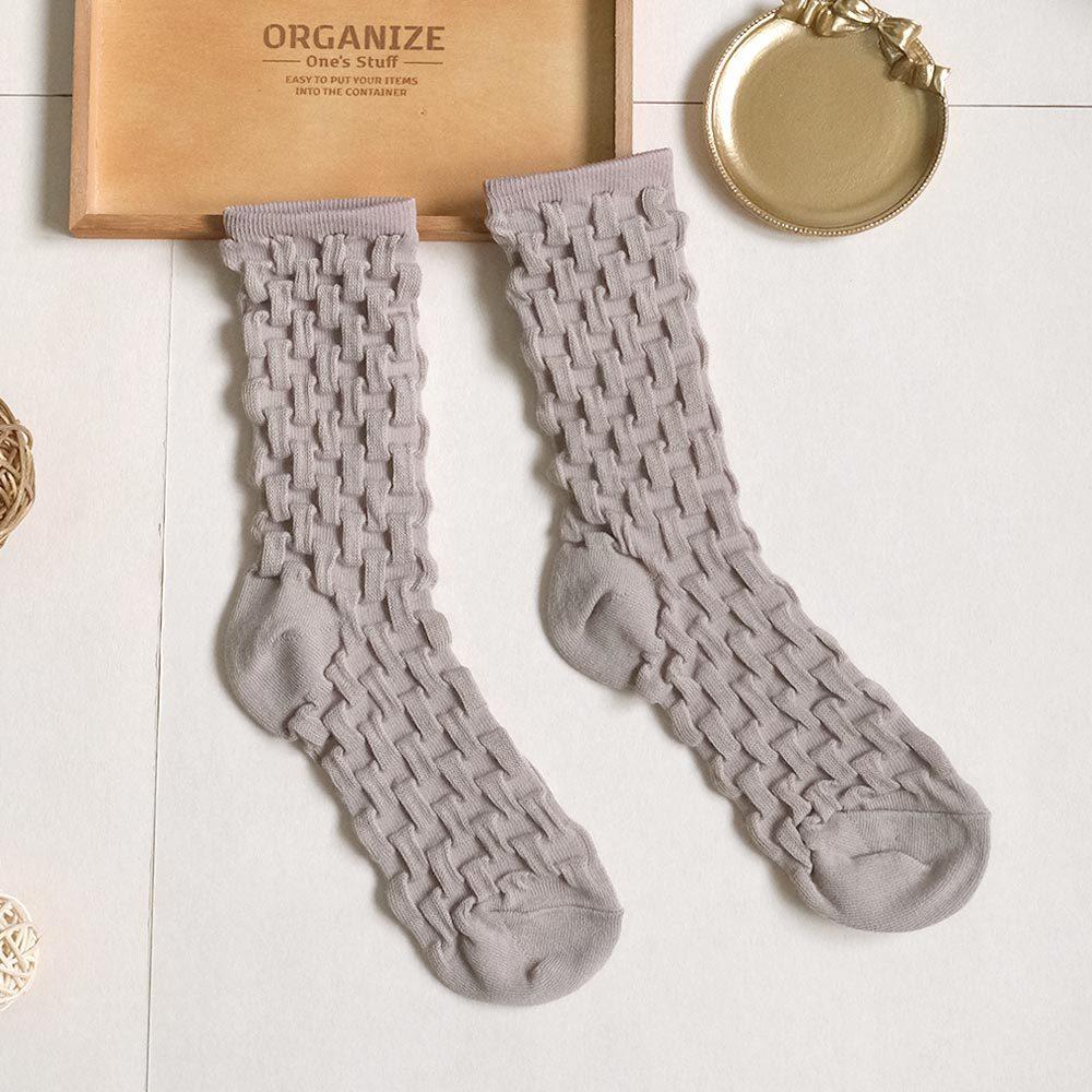 AHUA阿華有事嗎 滿版純色立浮雕格子中筒襪 K2199 正韓襪子 百搭純棉襪 韓妞必備 少女襪-細節圖8